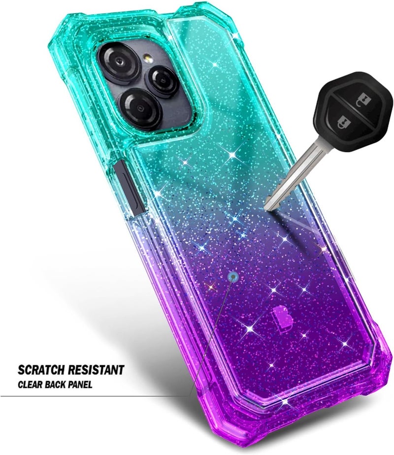 WDHD Compatible with Blu View Speed Ultra 5G Phone Case Glitter Aqua/Purple | Full-Body Protective Shockproof Bumper Cover with Tempered Glass Screen Protector, 12FT Military Grade Drop Tested - Image 4